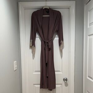 Elegant Lace Trimmed Robe - Brown